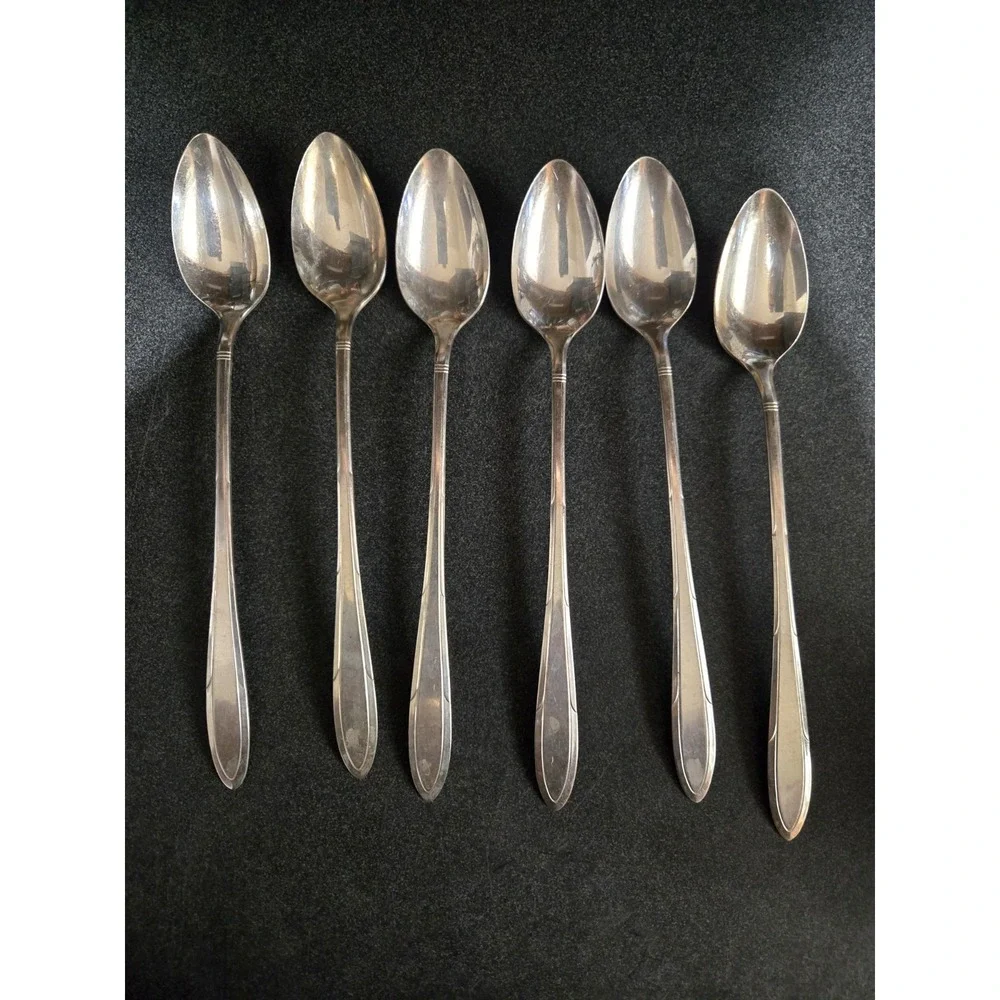 6 Pc Oneida REVERIE Iced Tea Spoons Nobility Plate 1937 Flatware Silverware